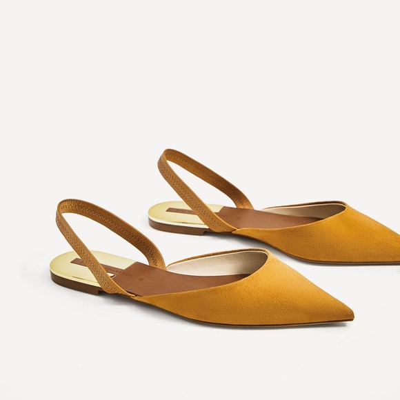 Zara Shoes - Zara Basic Slingback Pointed Toe Mustard Flats
